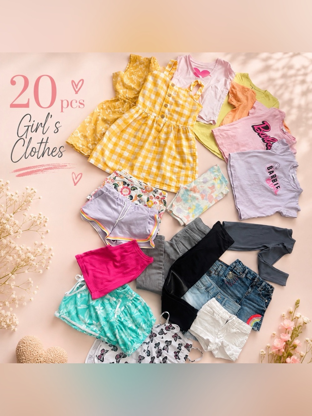 20 pcs Girls Clothes 6-7 yrs dresses jeans shorts leggings tops t shirt Barbie